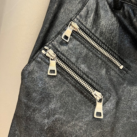 BALMAIN - FR38/6 Skinny Zip Moto Biker Pants in Glitter/Silver Lambskin Leather - Picture 7 of 15